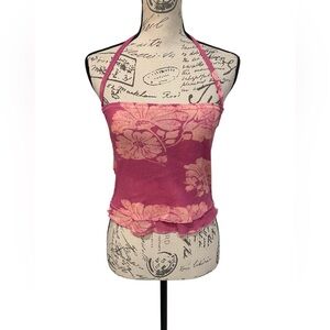 Free People Pink Floral Halter Mesh Crop Top | S